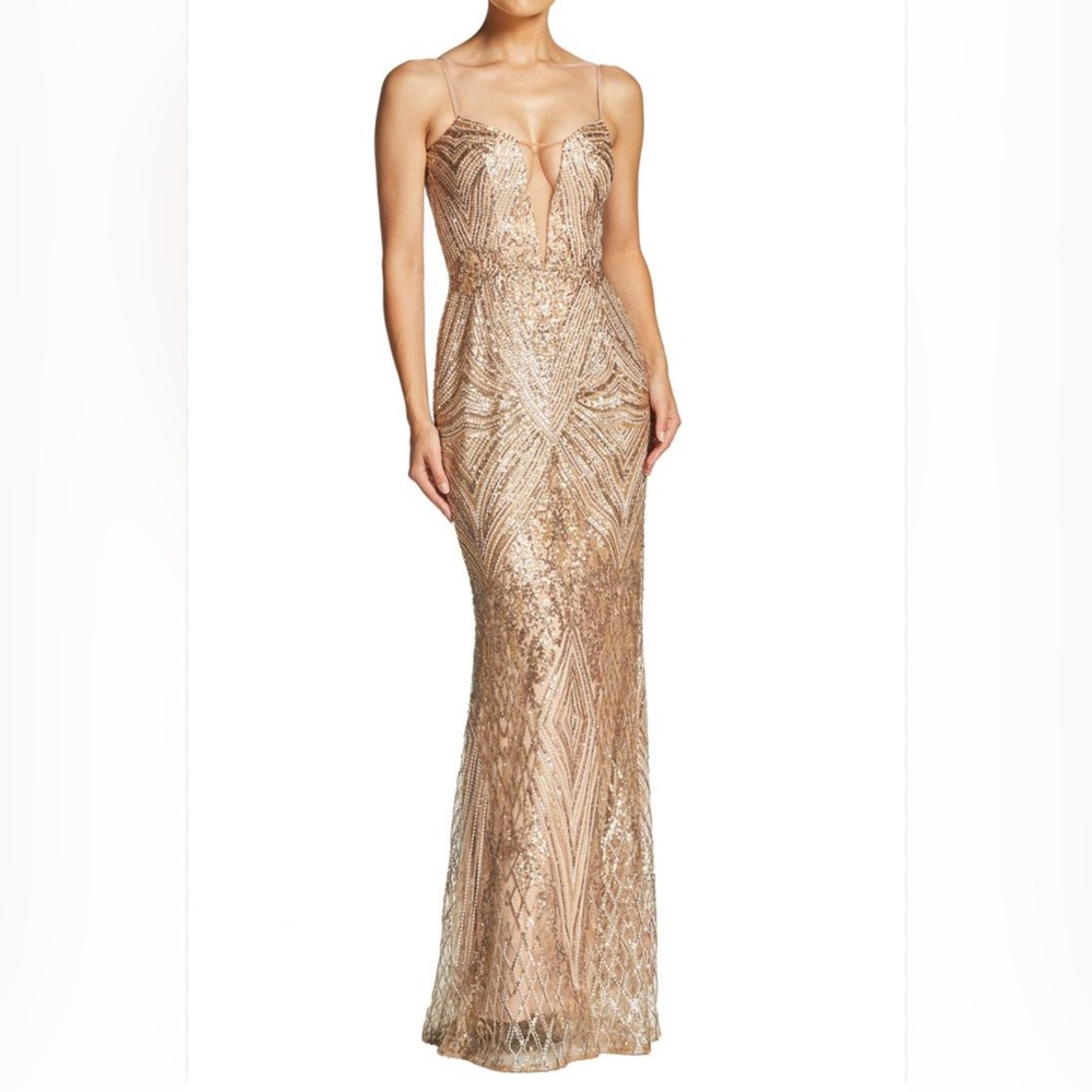 Dress The Population Mara Sequin Trumpet Gown Size L Gold/Brass